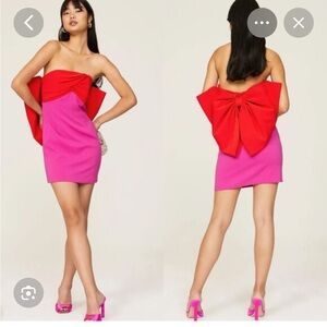 Vibrant Strapless Mini Dress in Red and Pink